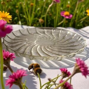 Vtg 1967 Federal Glass RHYTHM Swirls Clear Glass Round Serving Platter Plate 11”